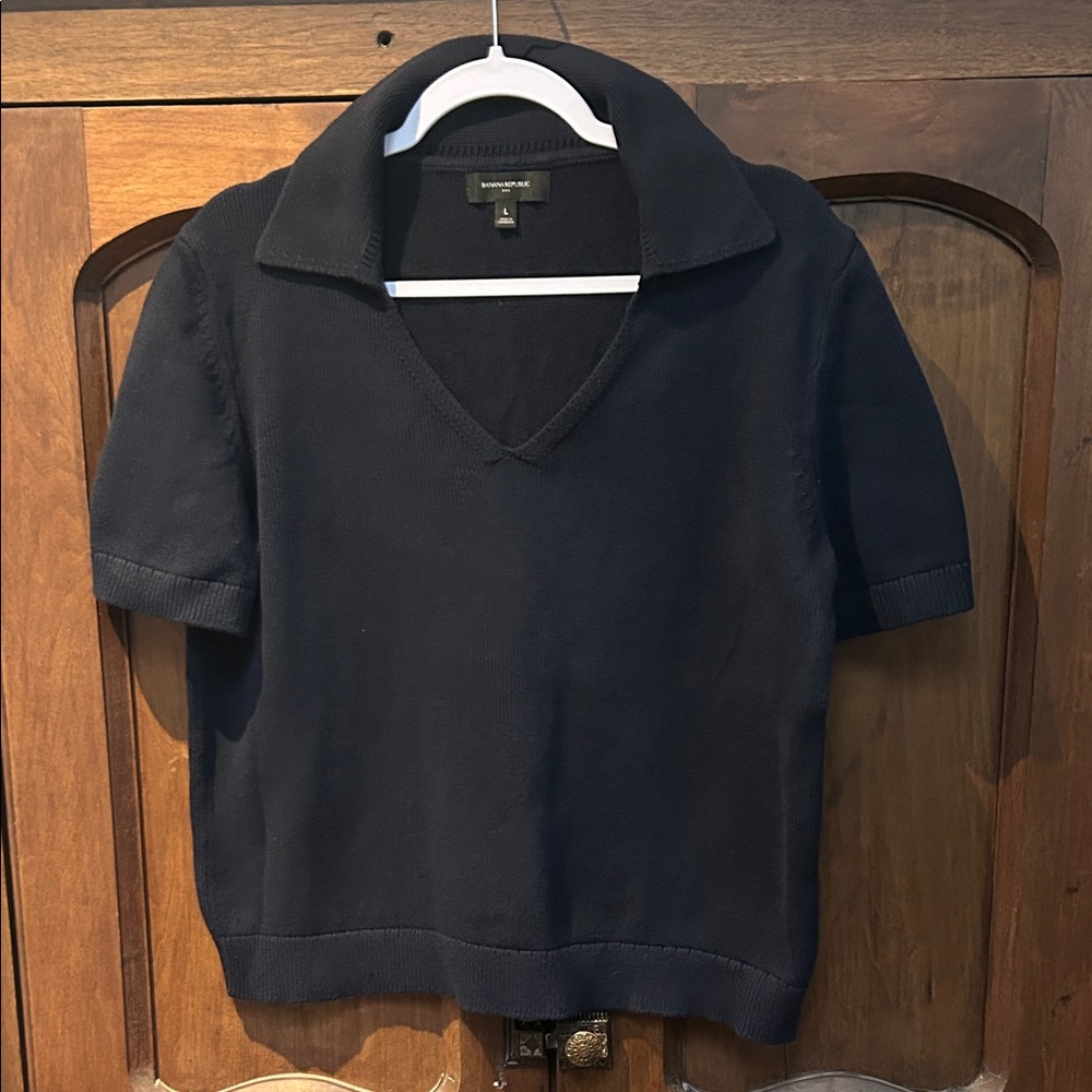 Banana Republic Navy Short-Sleeve V-Neck Polo Sweater